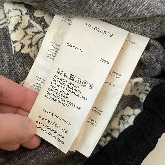 SACAI Men's Paisley Floral Detail Shirt - Black + White - Size 3 Large - Picture 6 of 7